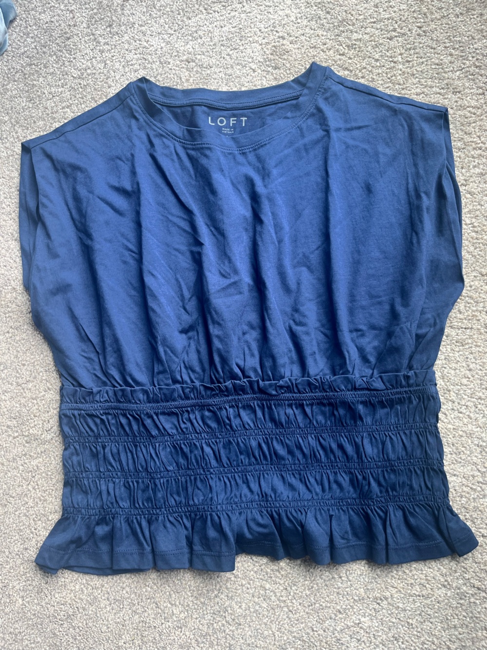 LOFT Navy Smocked Waist Tshirt